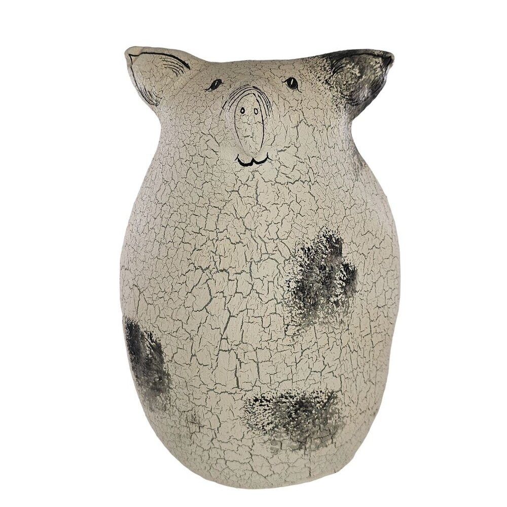 Vintage Folk Art Stuffed Piggy Canvas Fabric Rustic Pig Hand Painted Signed